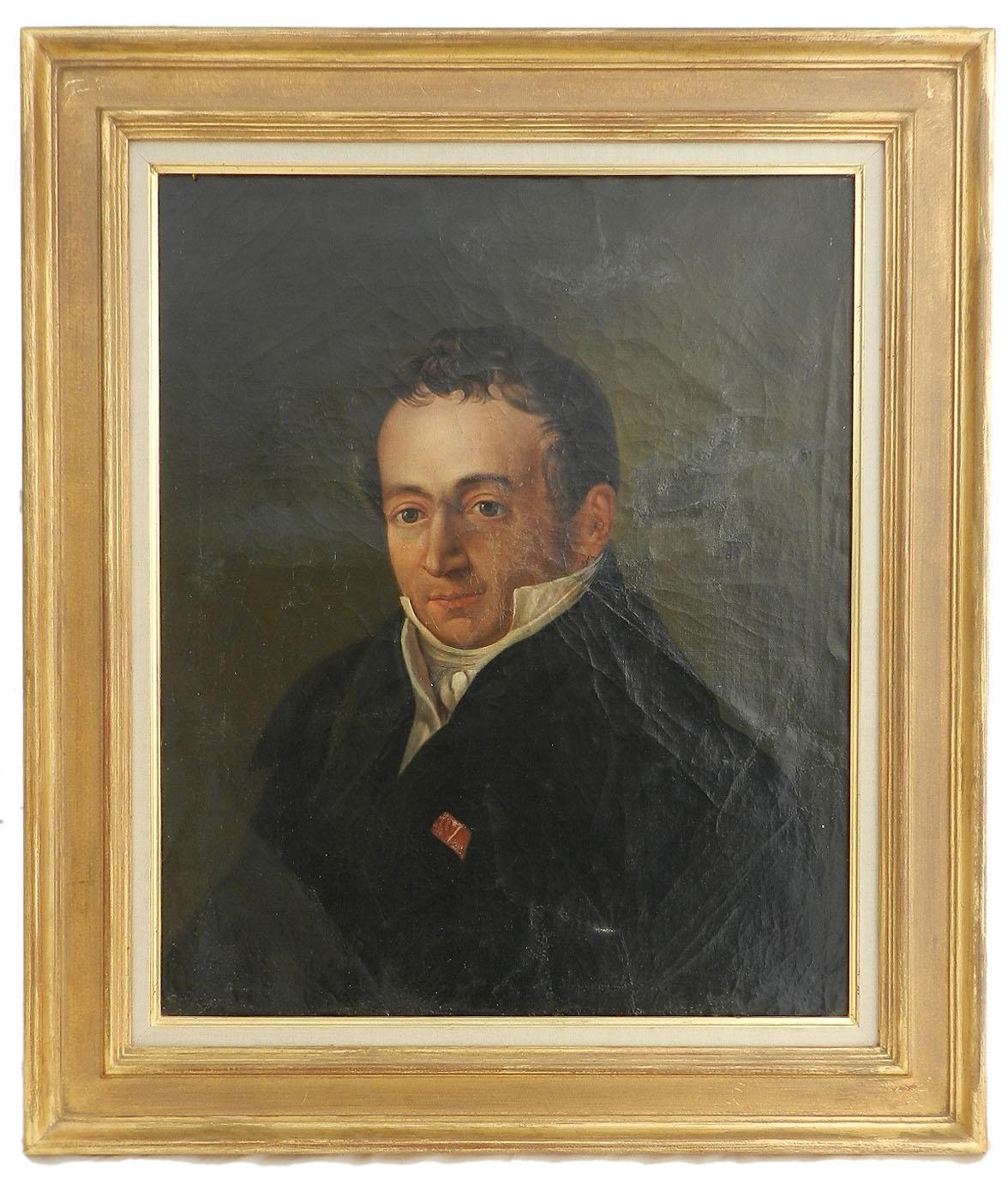 Unknown Portrait Painting – Porträtgemälde eines französischen Gentleman:: Öl auf Leinwand:: frühes 19. Jahrhundert