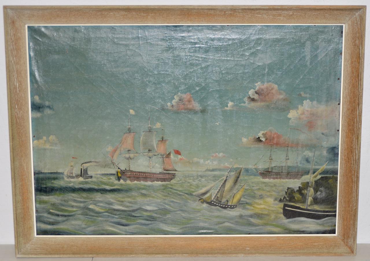 Unknown Landscape Painting - Early 20th Century American Maritime Oil Painting