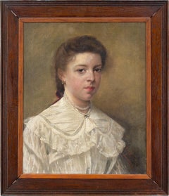 Early 20th-Century Belgian School, Portrait Of A Girl With Pearls, Oil Painting 