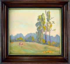 Early 20th Century California Pasture with Cow & Eucalyptus Trees Landscape