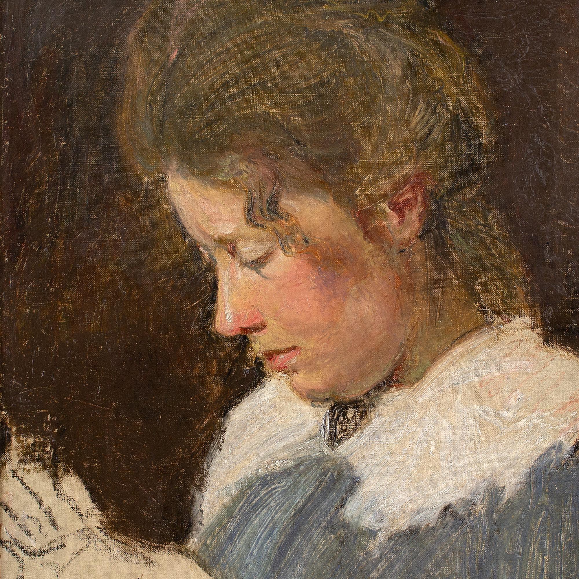Early 20th-Century Danish School, Study Of A Woman Sewing 1