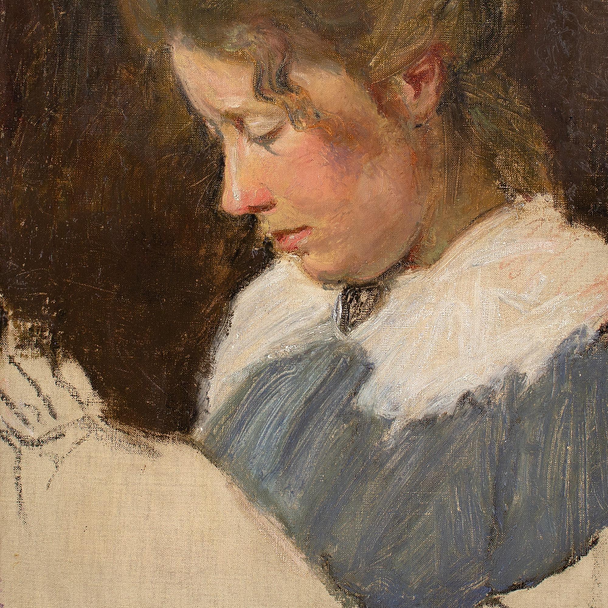 Early 20th-Century Danish School, Study Of A Woman Sewing 2
