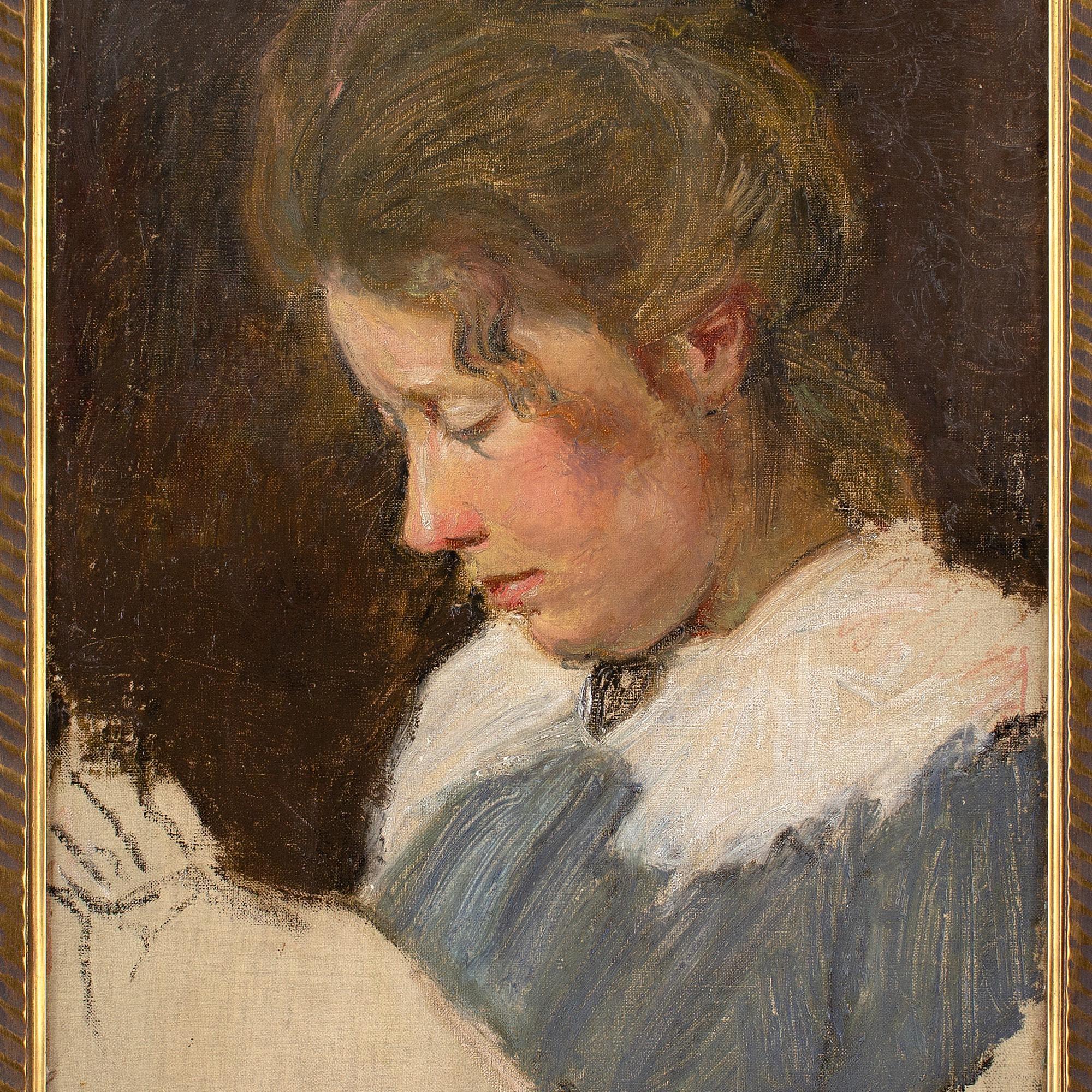 Early 20th-Century Danish School, Study Of A Woman Sewing 3