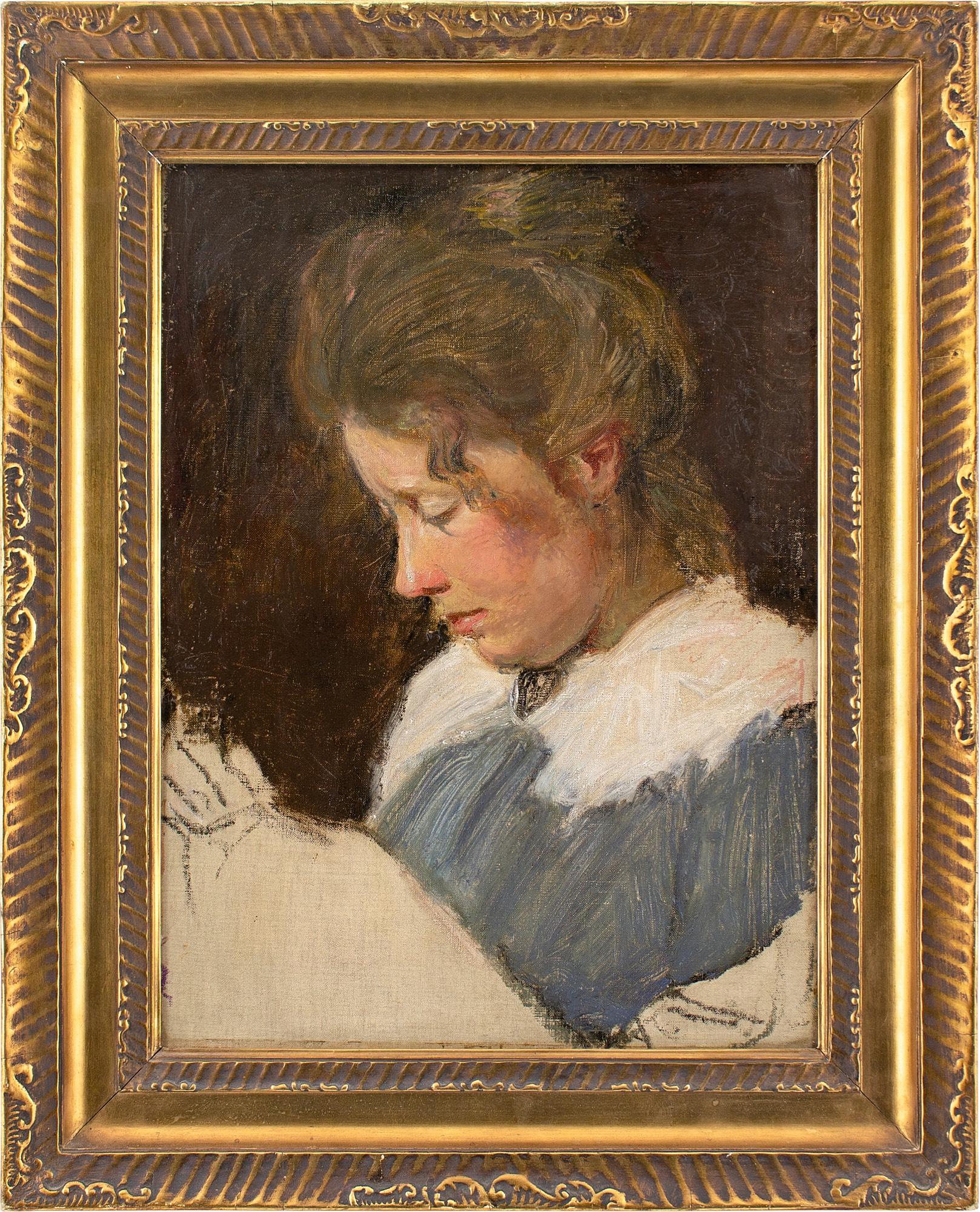 Unknown Portrait Painting - Early 20th-Century Danish School, Study Of A Woman Sewing