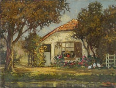 Early 20th Century Dutch Impressionist Summer Cottage with Chickens