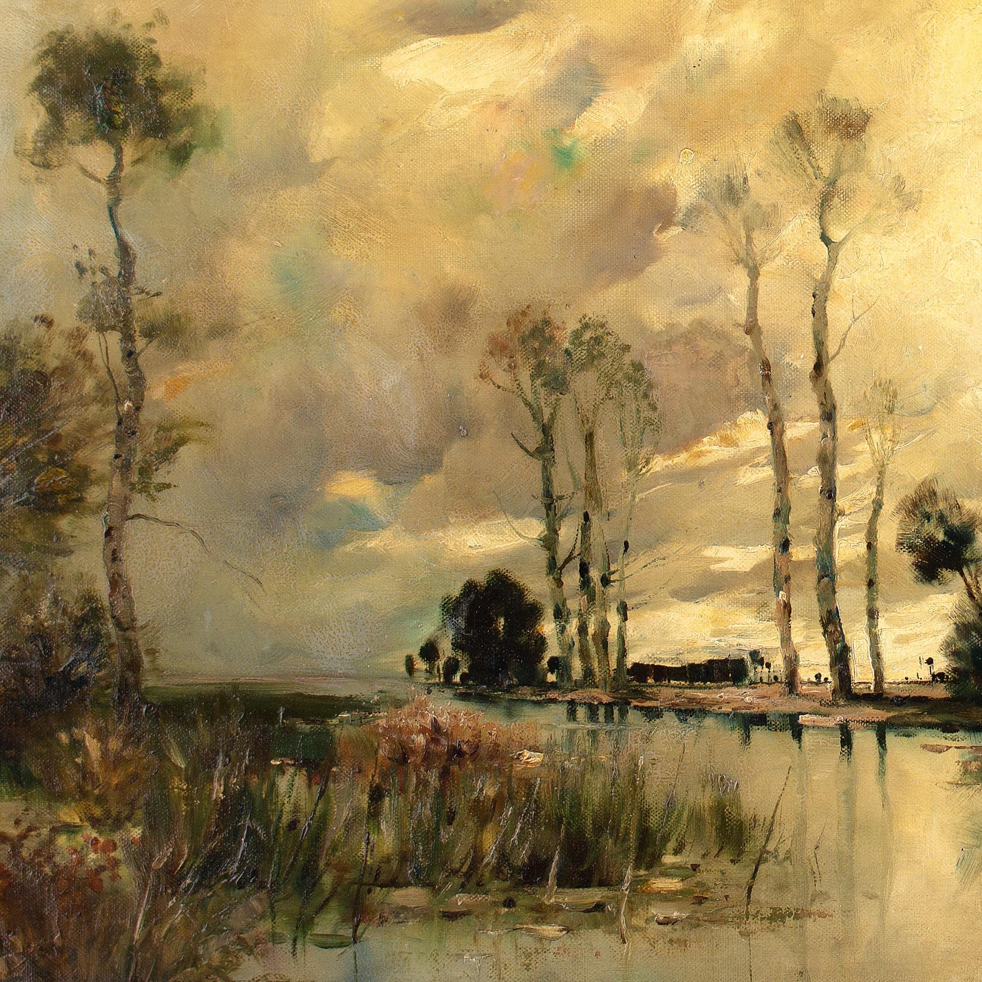 Early 20th-Century Dutch School Landscape With Birch Trees, Oil Painting 3