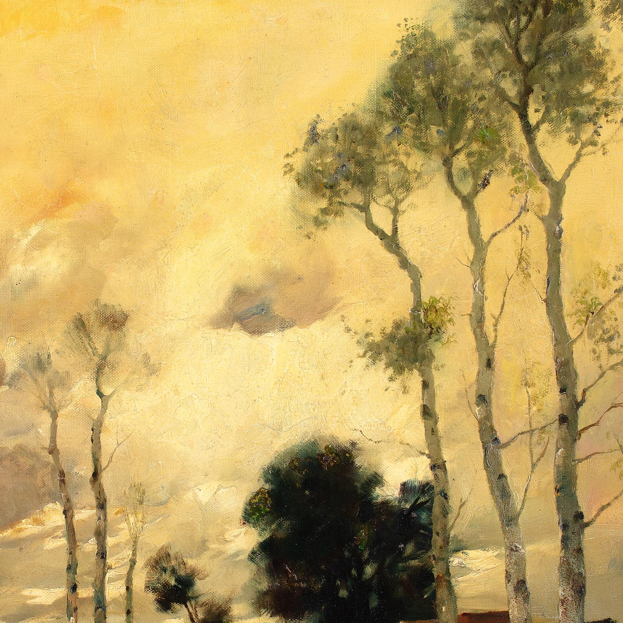 Early 20th-Century Dutch School Landscape With Birch Trees, Oil Painting 4