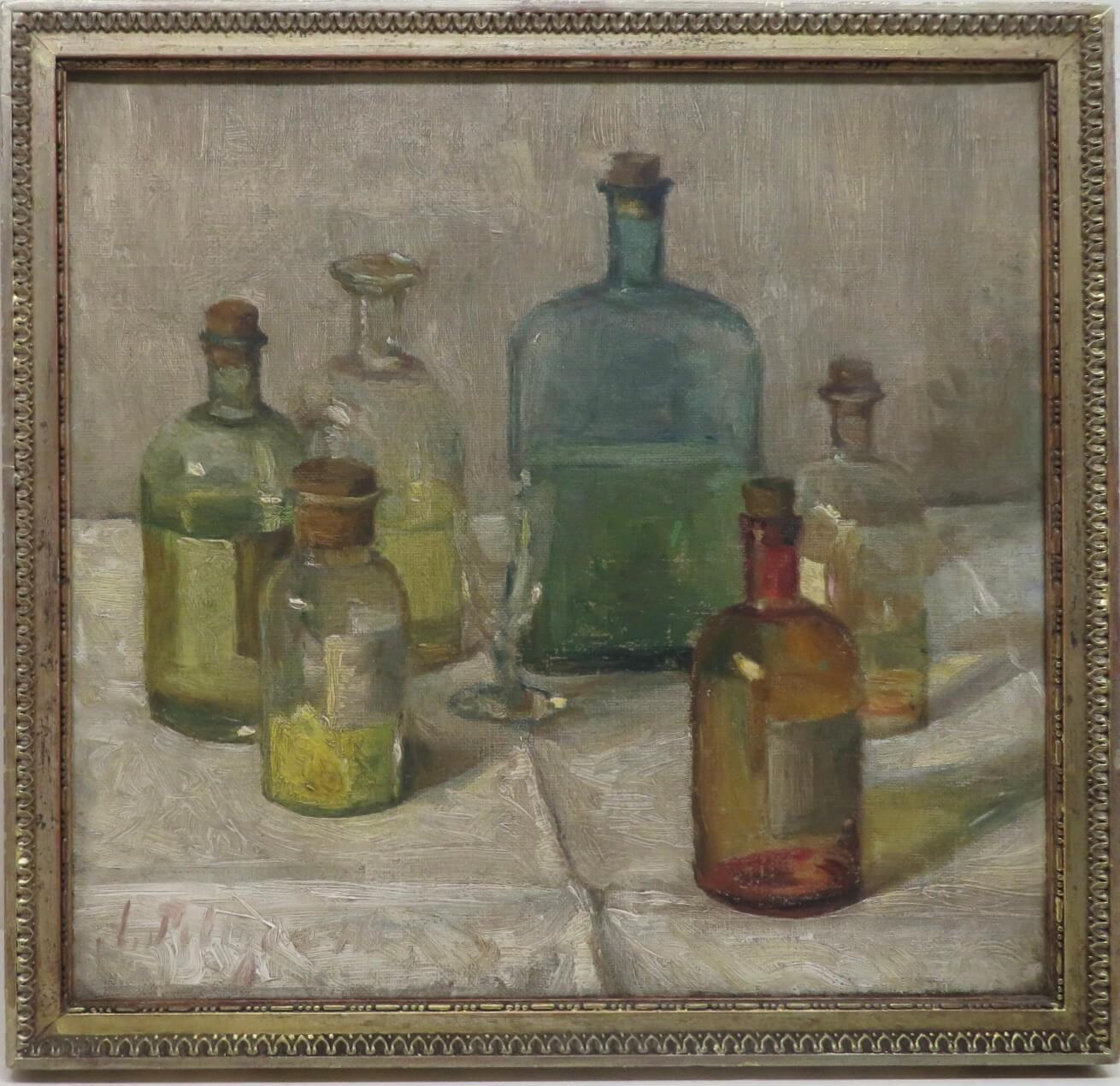 Unknown Still-Life Painting - Early 20th Century English School Superb Signed Oil Painting STILL LIFE BOTTLES