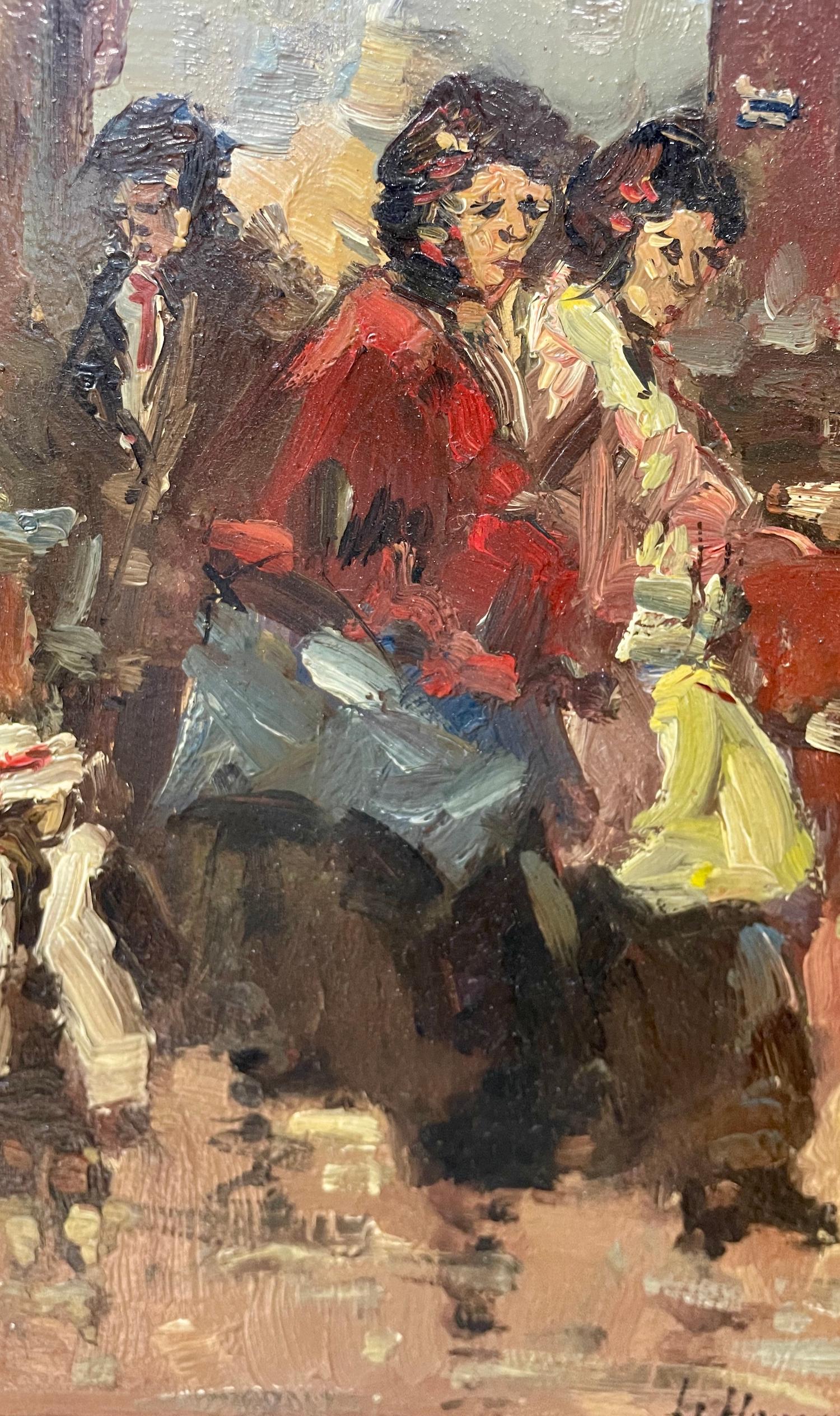Scène de rue européenne du début du 20e siècle - Painting de Unknown