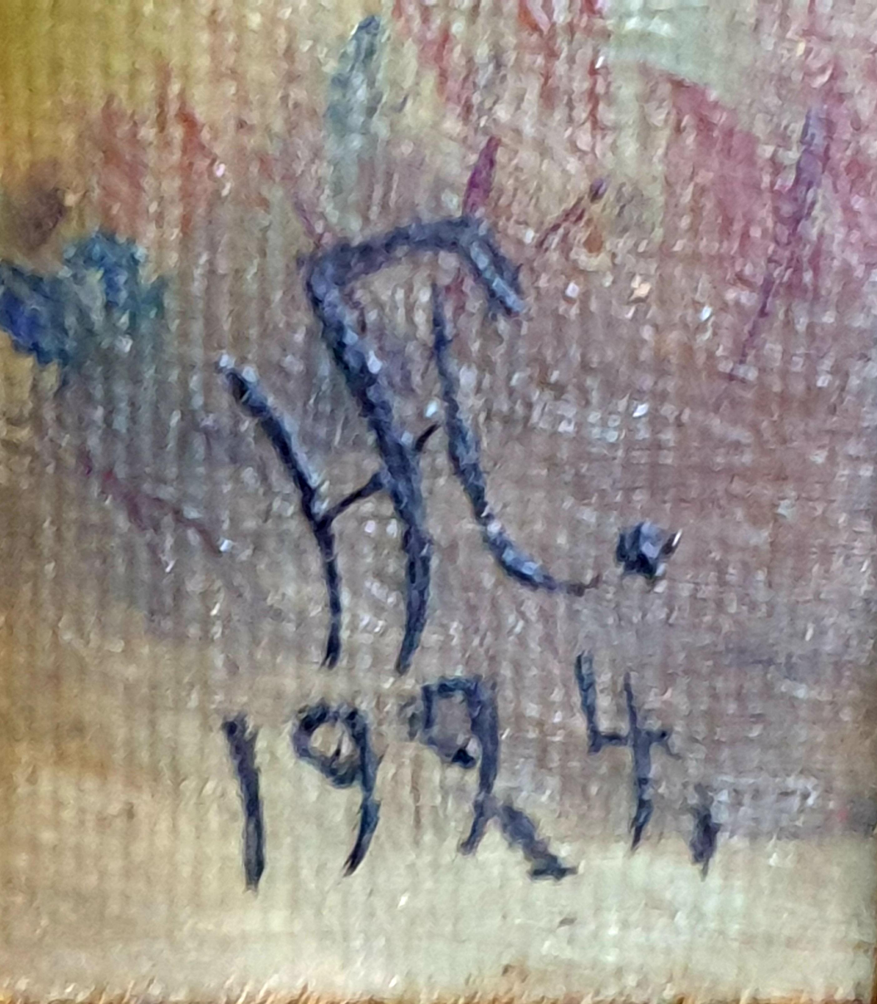 Óleo sobre tabla impresionista de arte popular de principios del siglo XX, 'Vista a la granja'. en venta 1