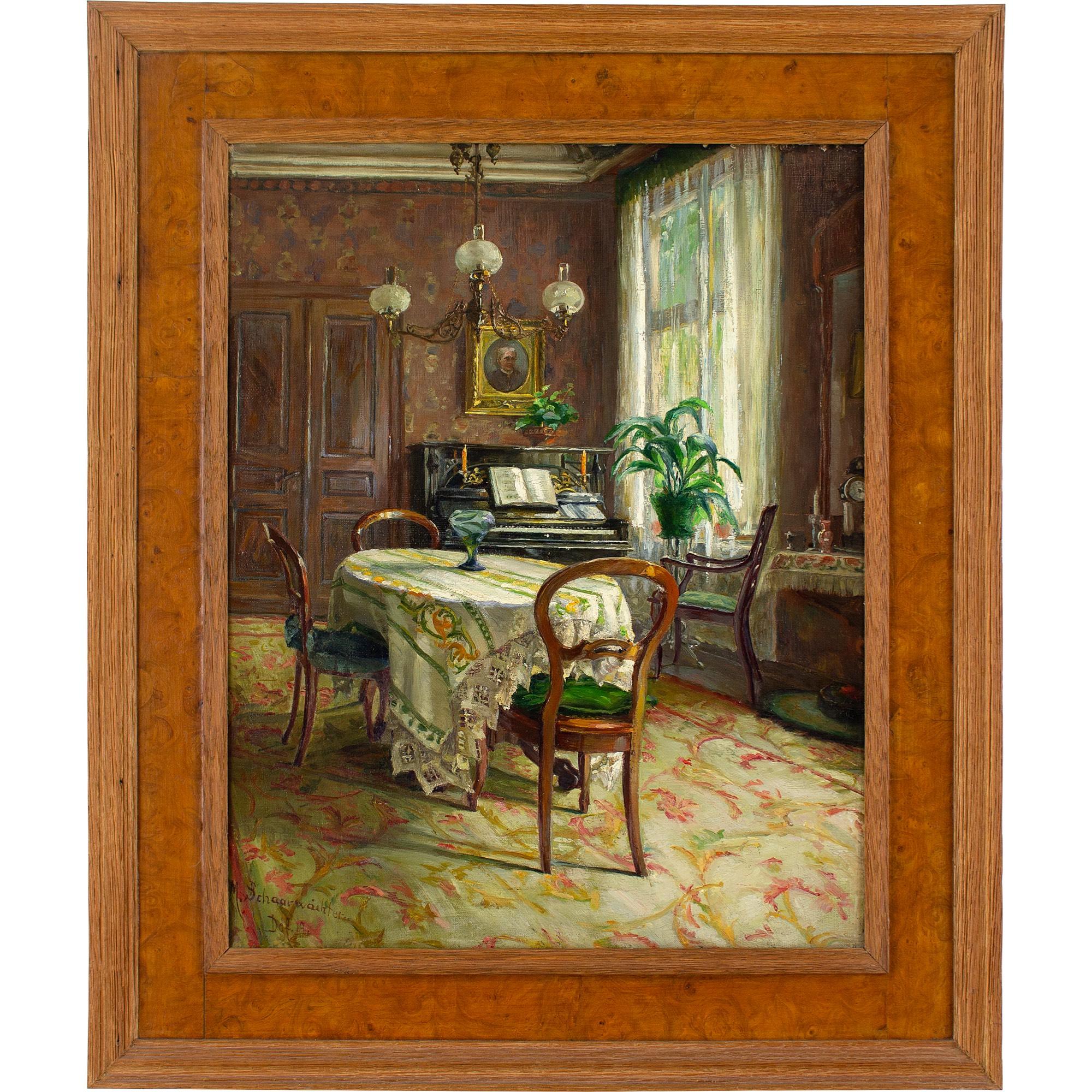 Unknown Interior Painting - Early 20th-Century German School, Interior With Dining Table 
Piano