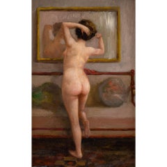 Early 20th-Century German School, Interior With Nude & Mirror, Oil Painting