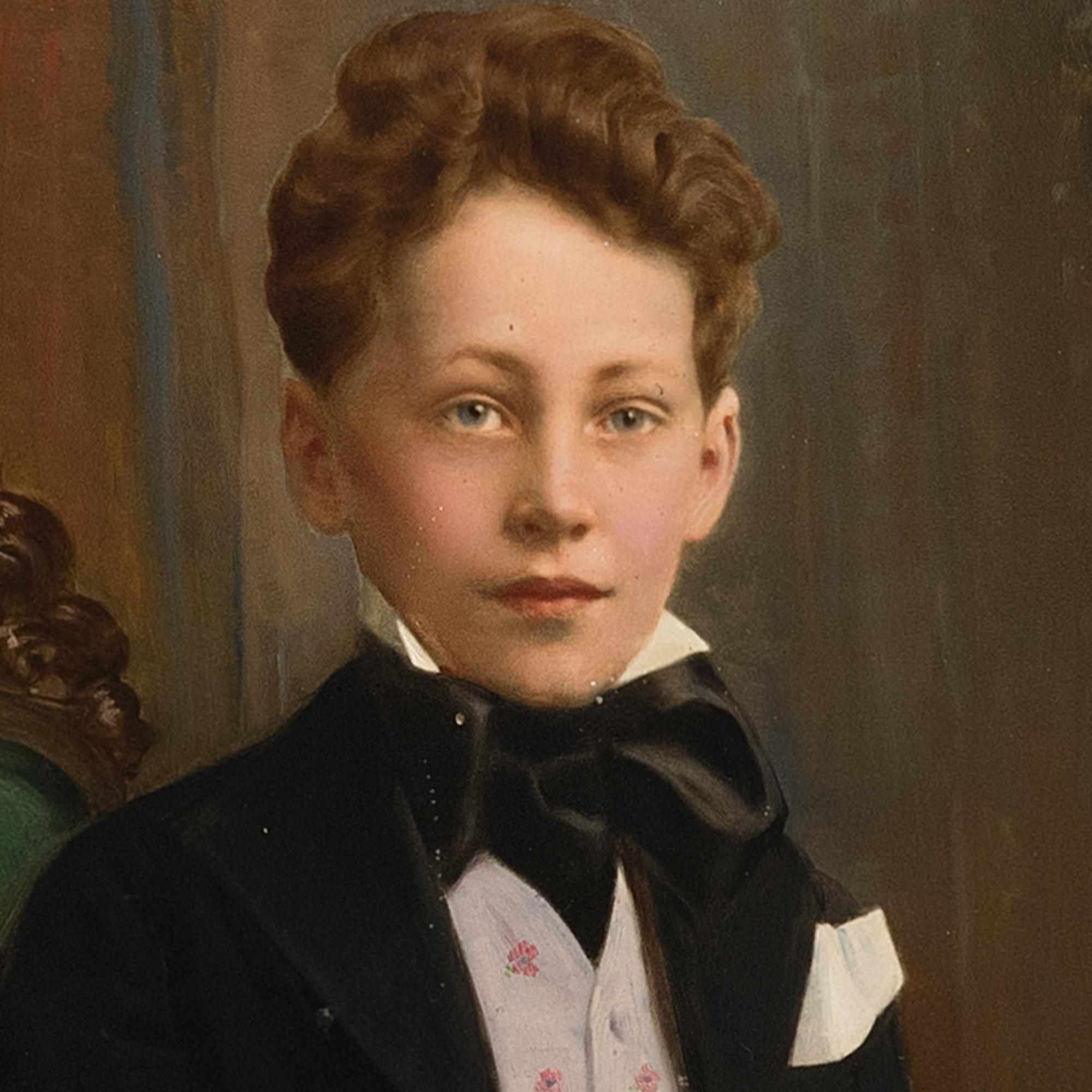 Ritratto di ragazzo della German School dei primi del Novecento, pittura a olio 2