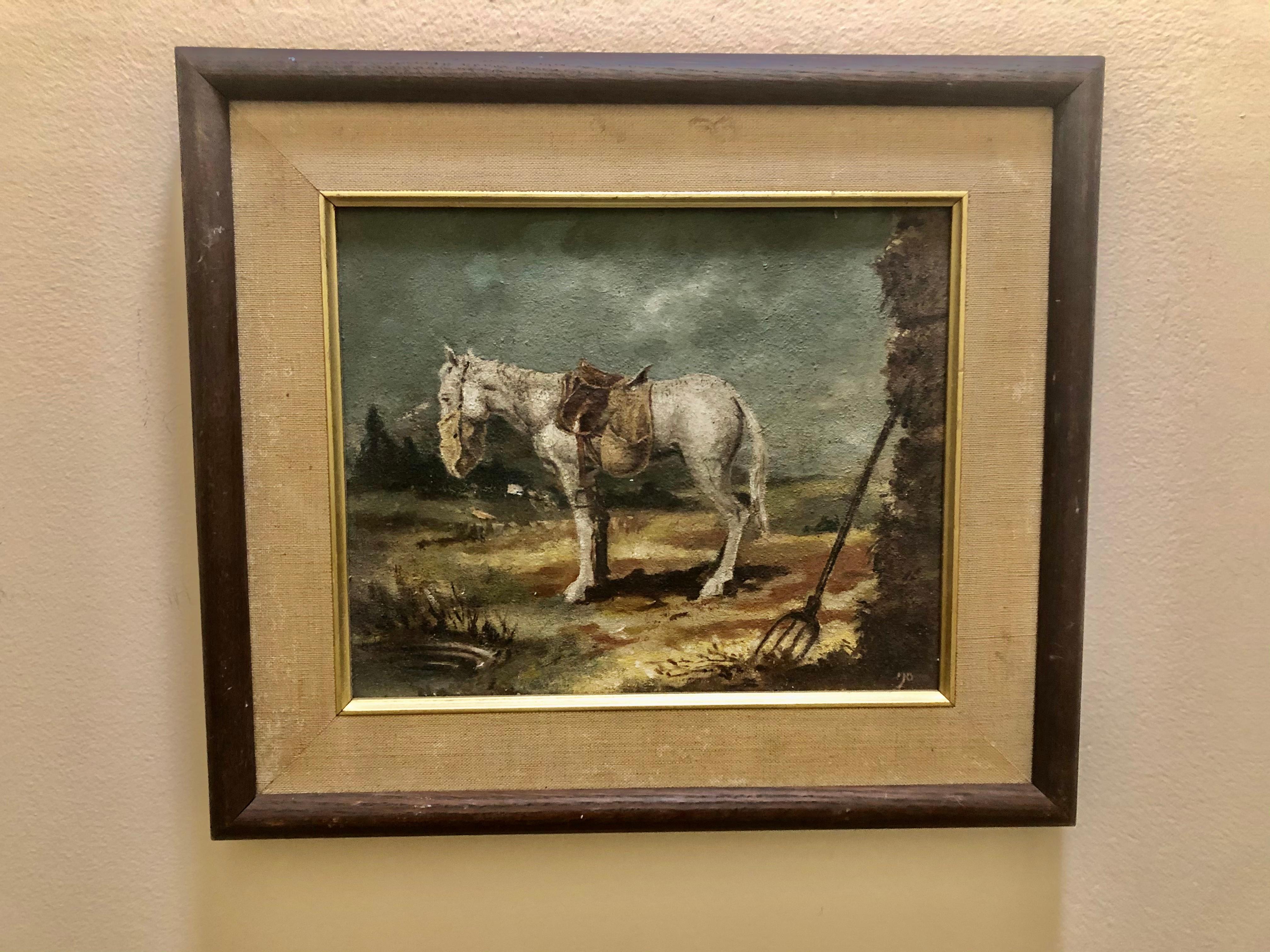 Early 20th century Horse with Feedbag - Painting by Unknown
