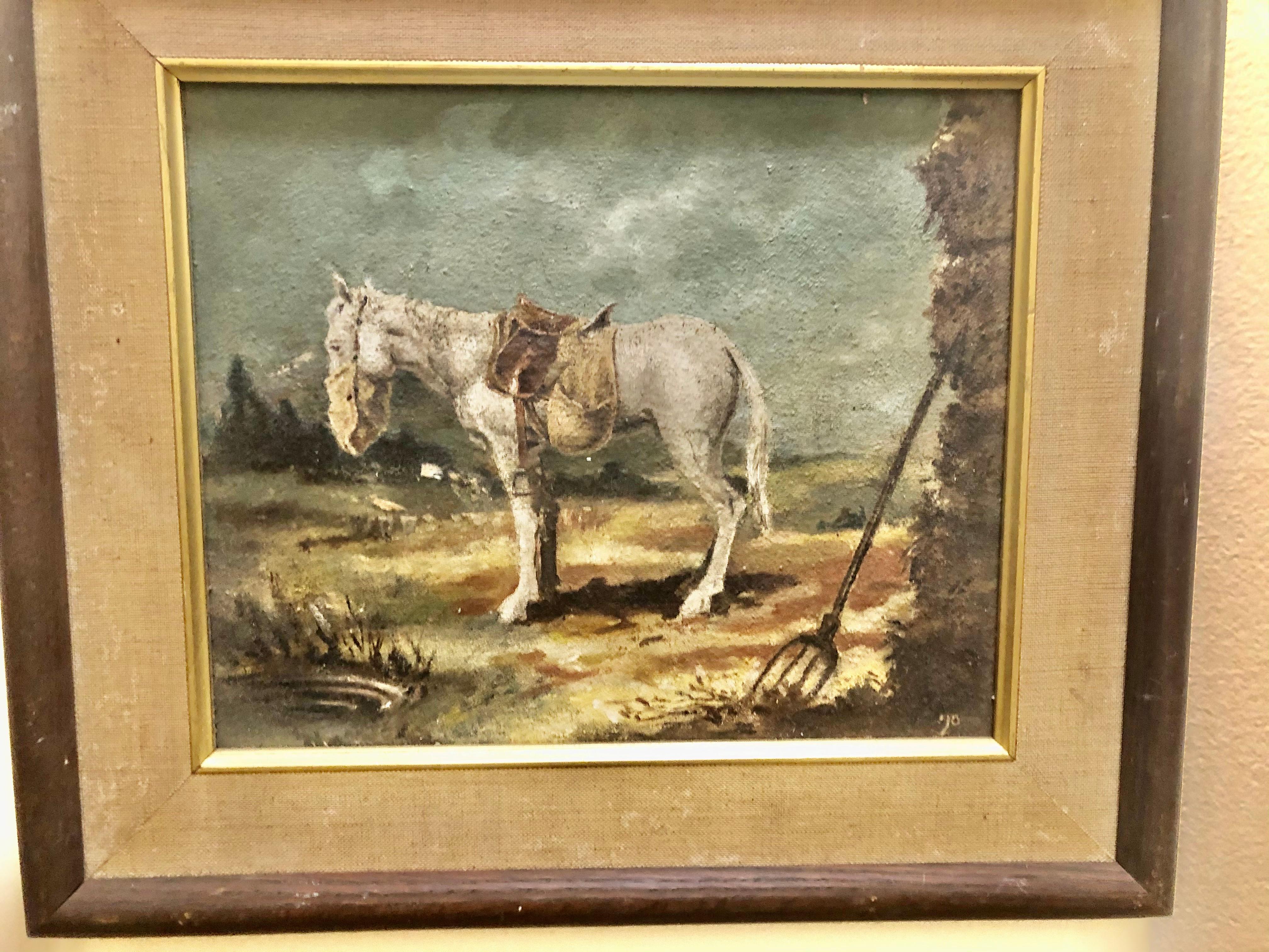 Unknown Animal Painting - Early 20th century Horse with Feedbag