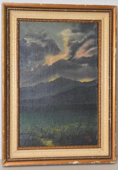 Early 20th Century Mountain Lake Landscape Oil Painting by Morisset c.1924