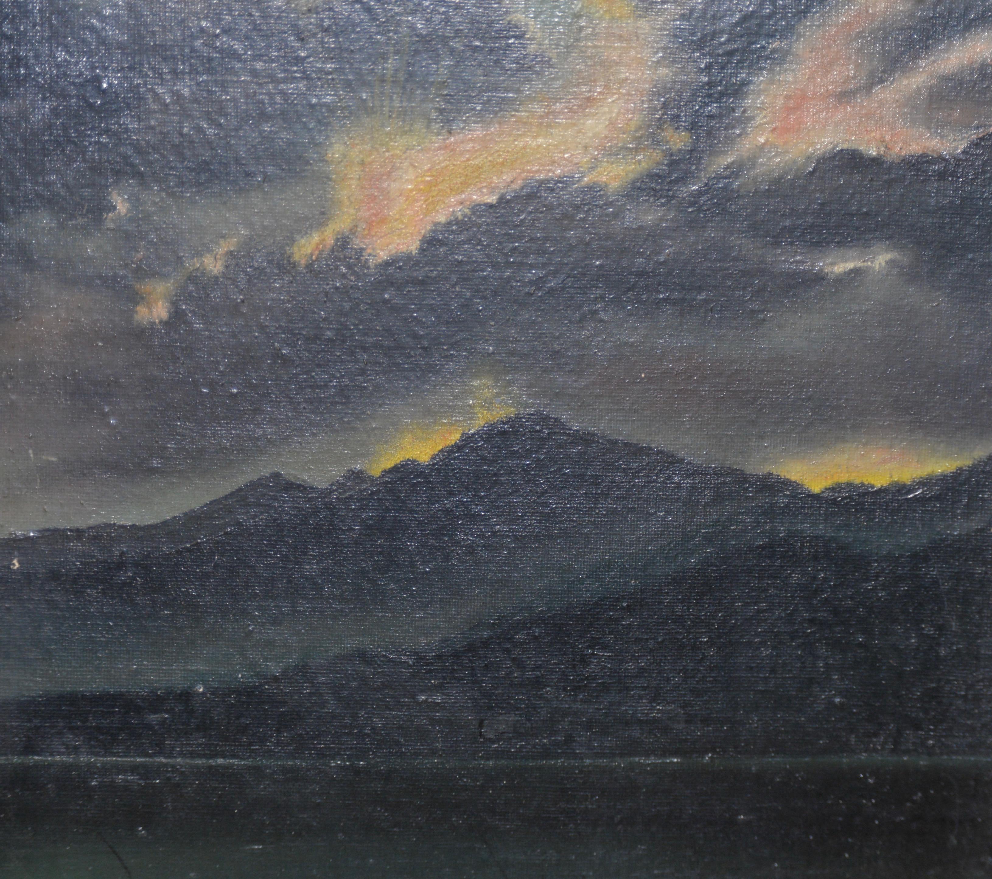 Early 20th Century Mountain Lake Landscape Oil Painting by Morisset c.1924 For Sale 1