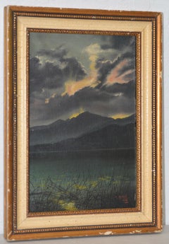 Early 20th Century Mountain Lake Landscape Oil Painting by Morisset c.1924