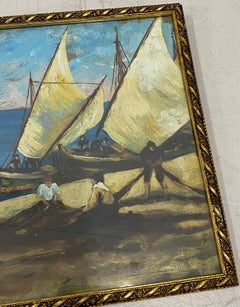 "I rammendatori di reti", pittura ad olio originale dei primi del Novecento, 1920