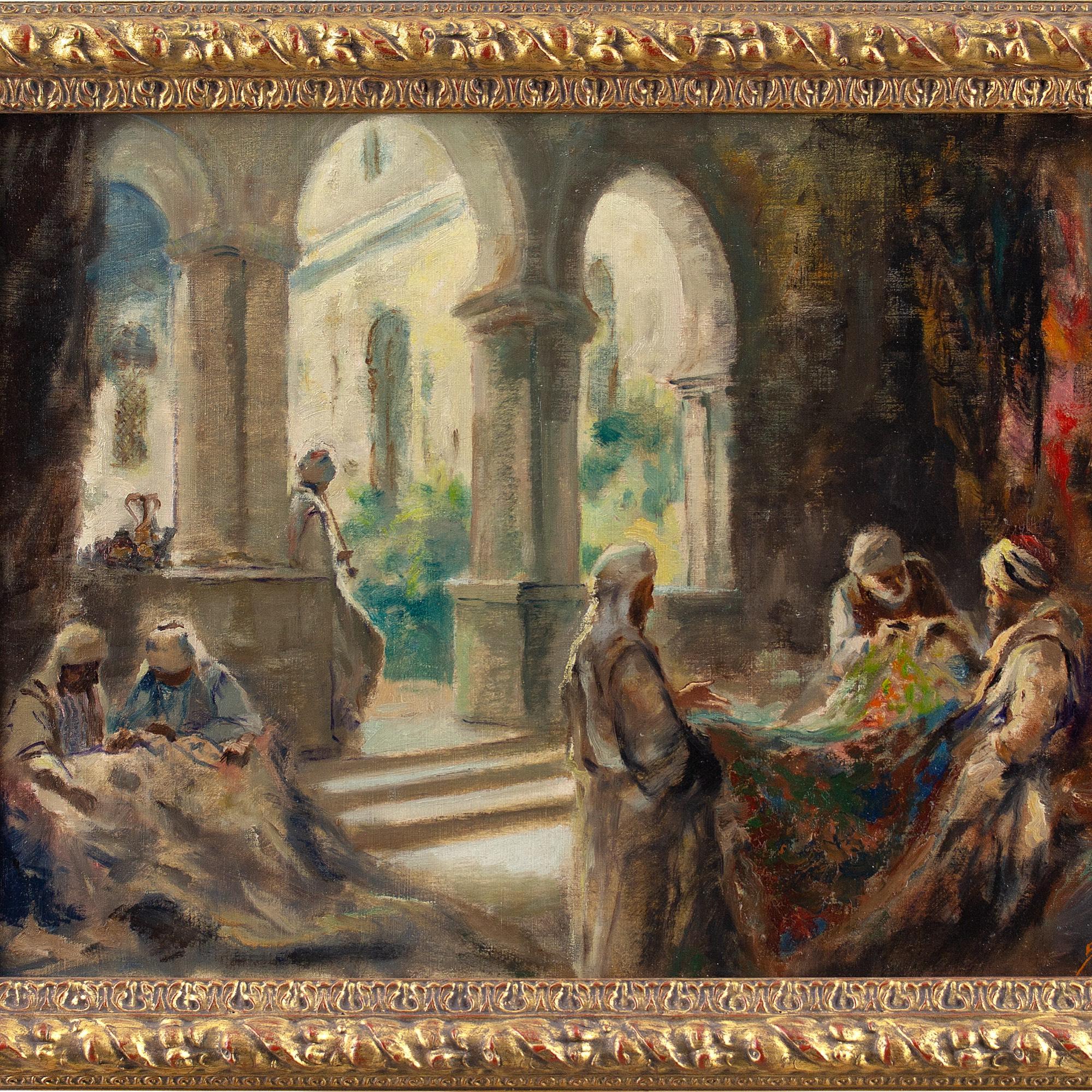 Early 20th-Century North African Genre Scene, The Carpet Merchant, Oil Painting 1
