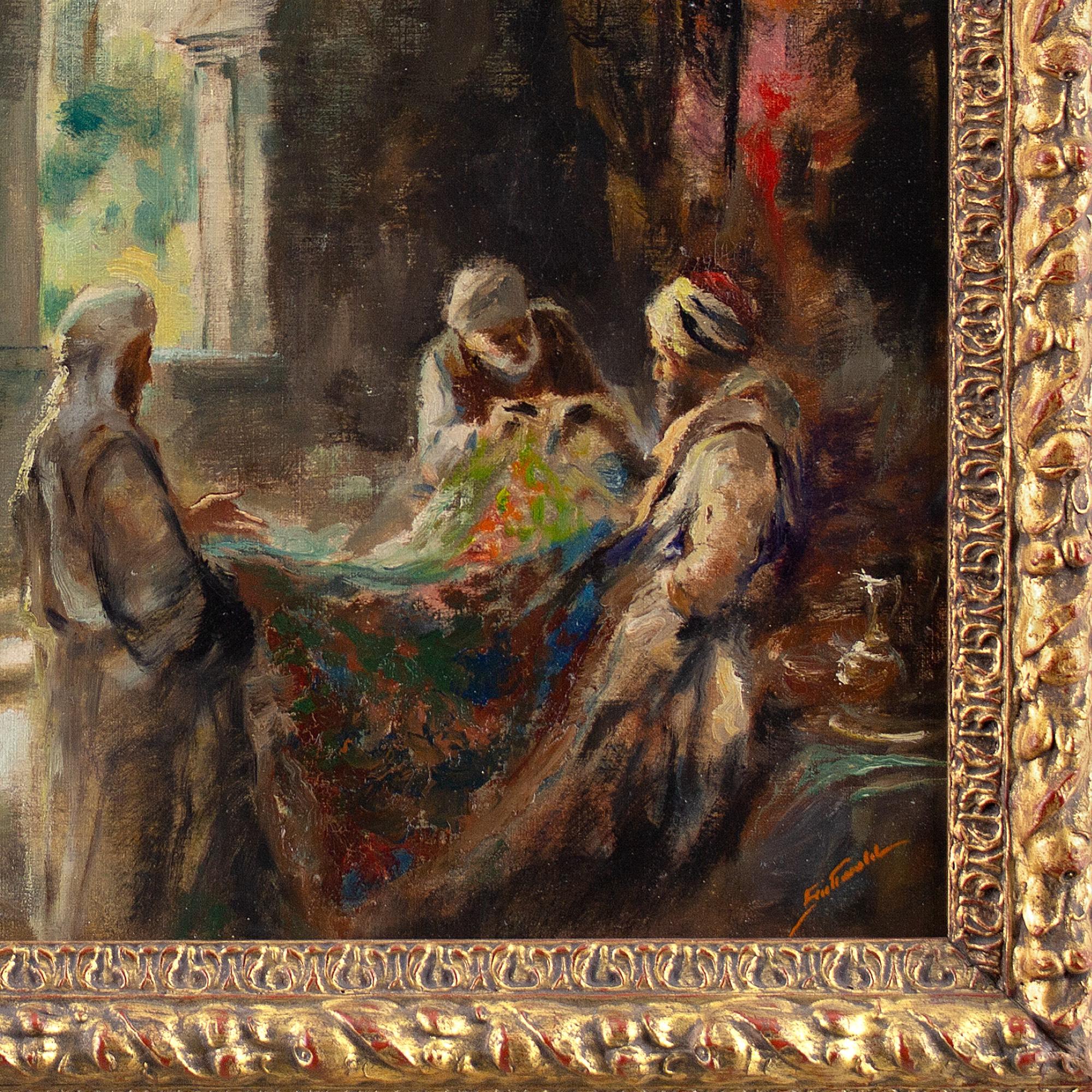 Early 20th-Century North African Genre Scene, The Carpet Merchant, Oil Painting 6