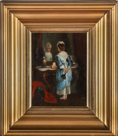 Antique Early 20th Century Oil - A Glance In The Mirror
