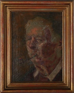 Antique Early 20th Century Oil - A Man And His Pipe