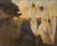 Antique Early 20th Century Oil - Abraham And The Angels