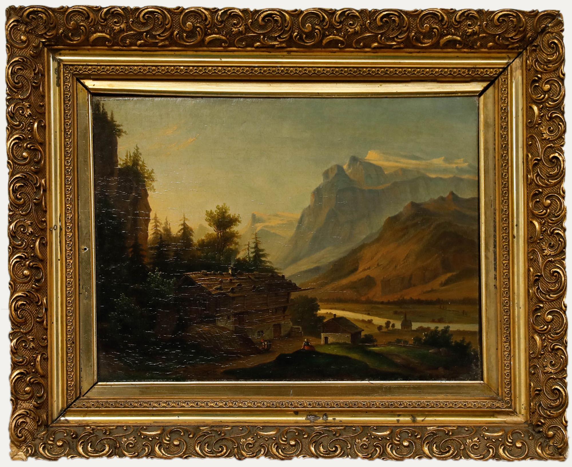 Unknown Landscape Painting - Early 20th Century Oil - Alpine Village