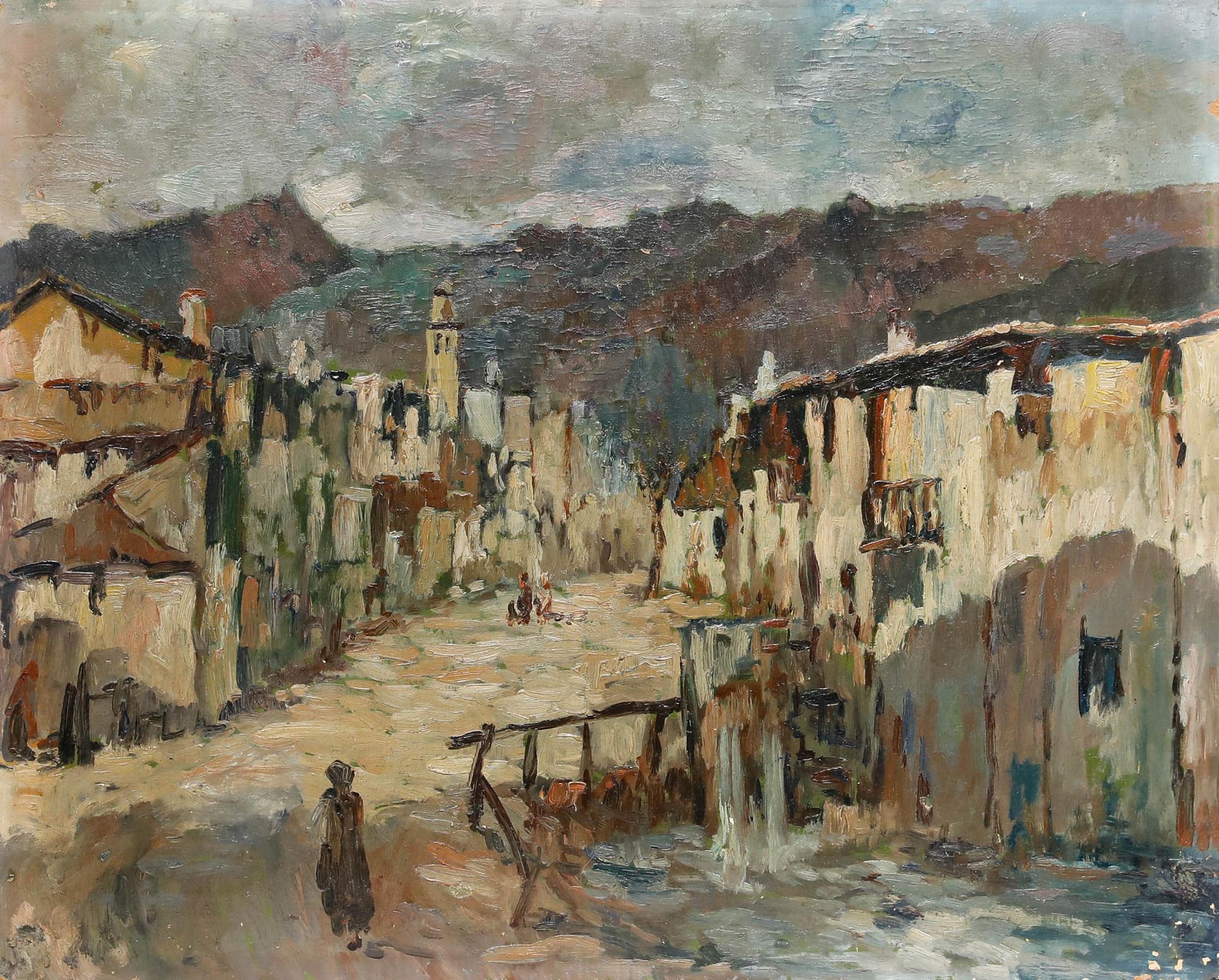 Öl des frühen 20. Jahrhunderts - Eine bedeckte Straße – Painting von Unknown