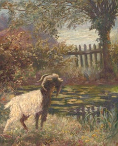 Huile du dbut du XXe sicle - Billy Goat By The Pond