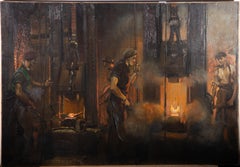 Early 20th Century Oil - Blacksmiths At The Forge