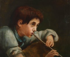 Early 20th Century Oil - Boy With A Tin Whistle