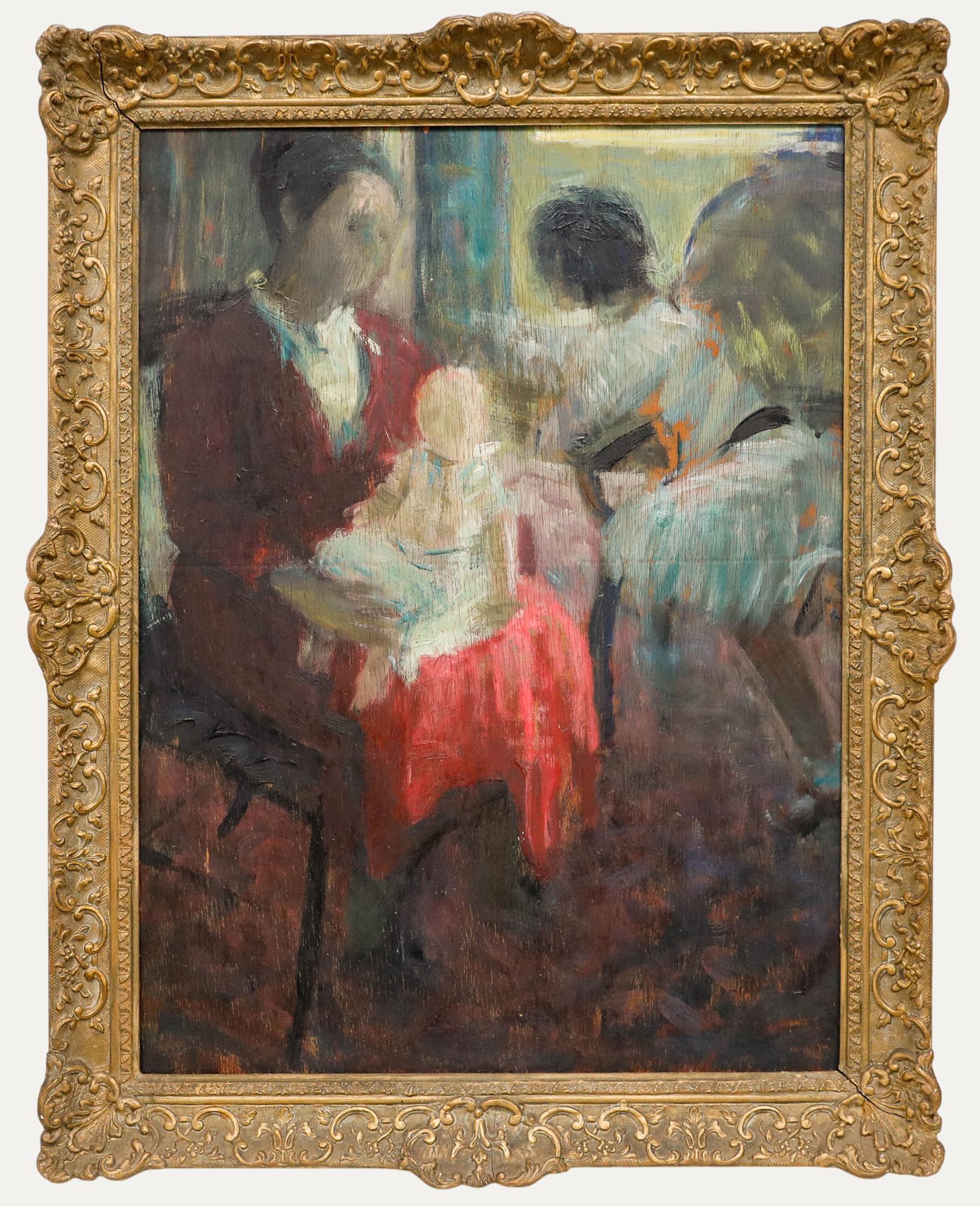 Portrait Painting de Unknown - Óleo de principios del siglo XX - Escena de café
