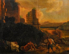 Early 20th Century Oil - Cattle Before Castle Ruins