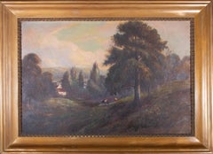 Early 20th Century Oil - Cattle Grazing On Rolling Hills