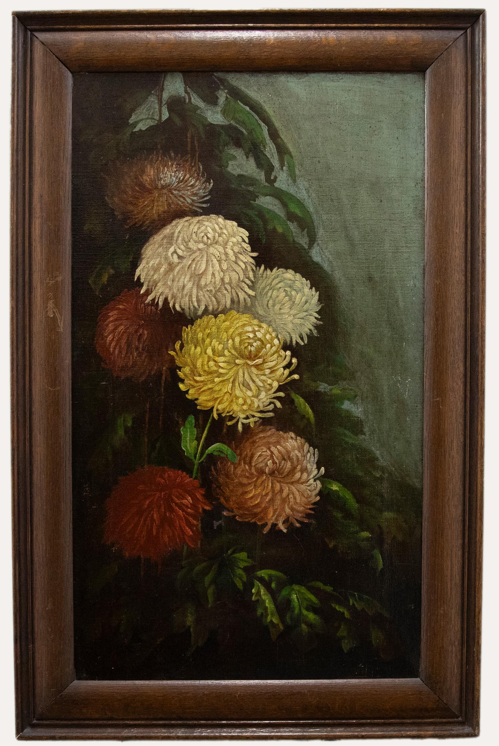 Unknown Still-Life Painting - Early 20th Century Oil - Chrysanthemums