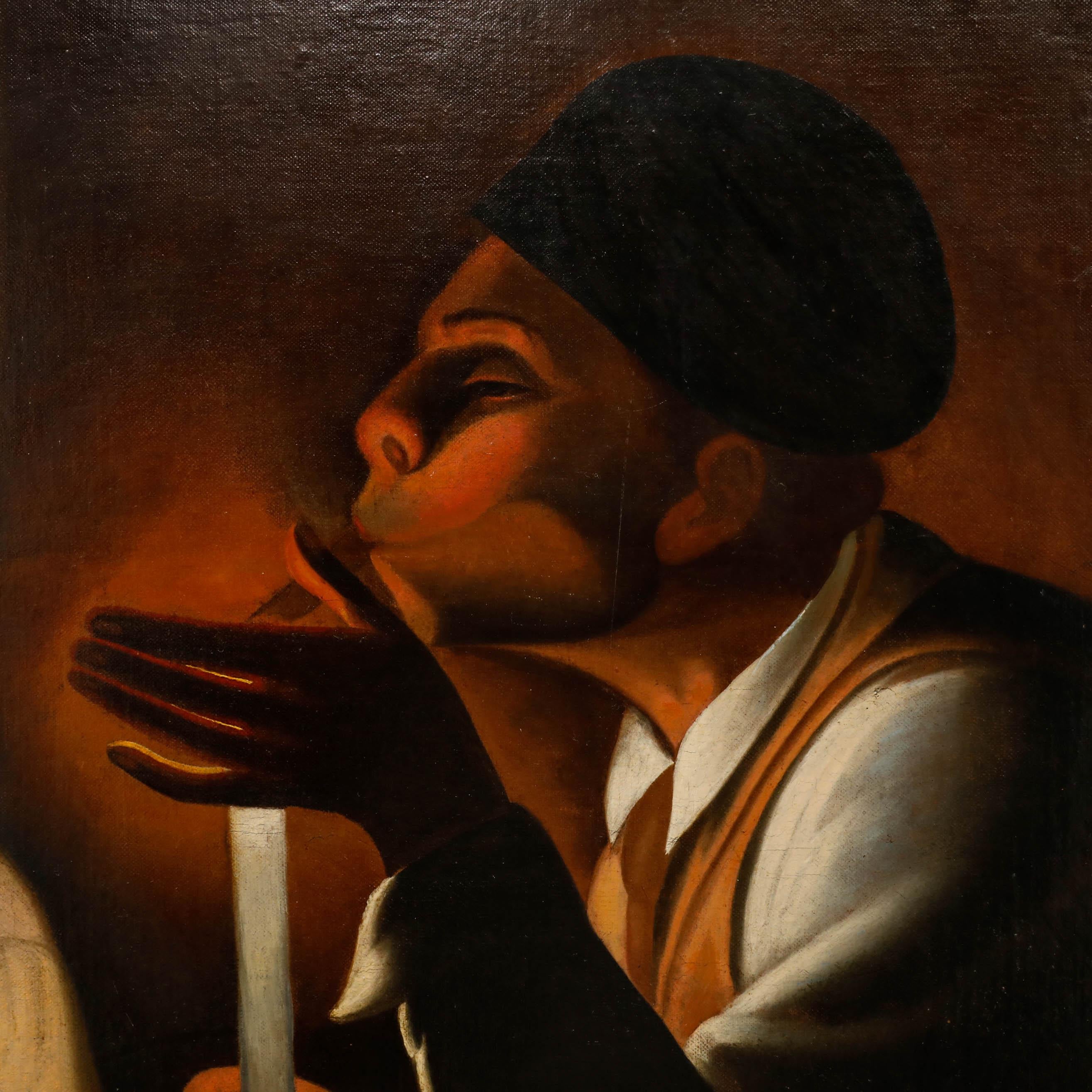Olio del primo Novecento - Sigari a lume di candela in vendita 1