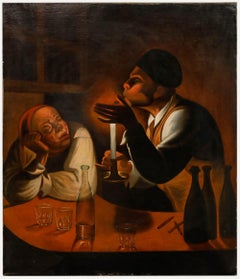 Vintage Early 20th Century Oil - Cigars by Candlelight