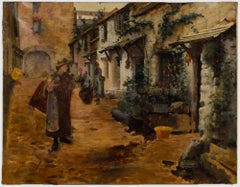 Early 20th Century Oil - Continental Cobbled Street