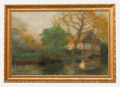 Olio dei primi del Novecento - Cottage al crepuscolo