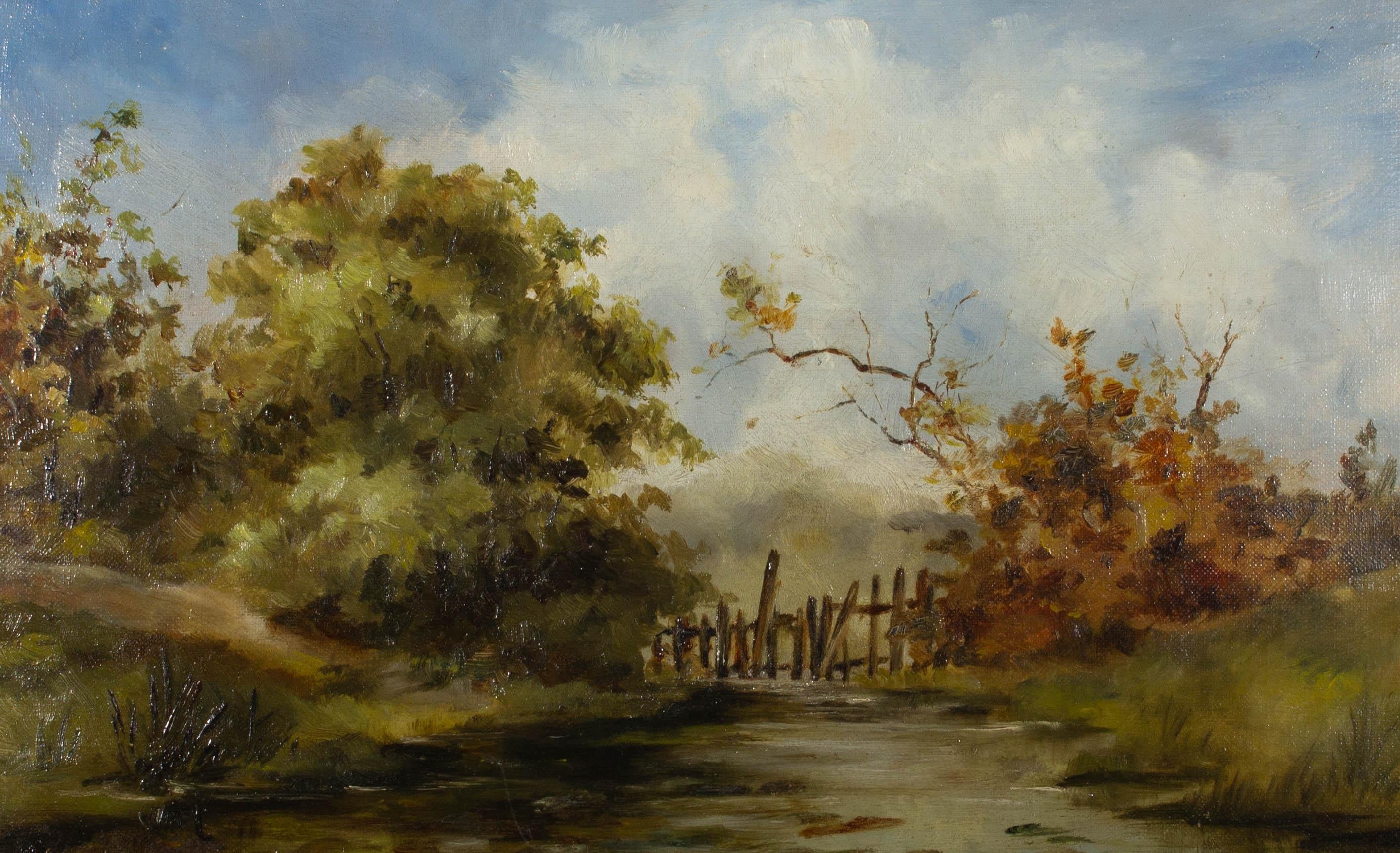 Olio dei primi del Novecento - Ruscello di campagna - Landscape Painting Marrone di Unknown