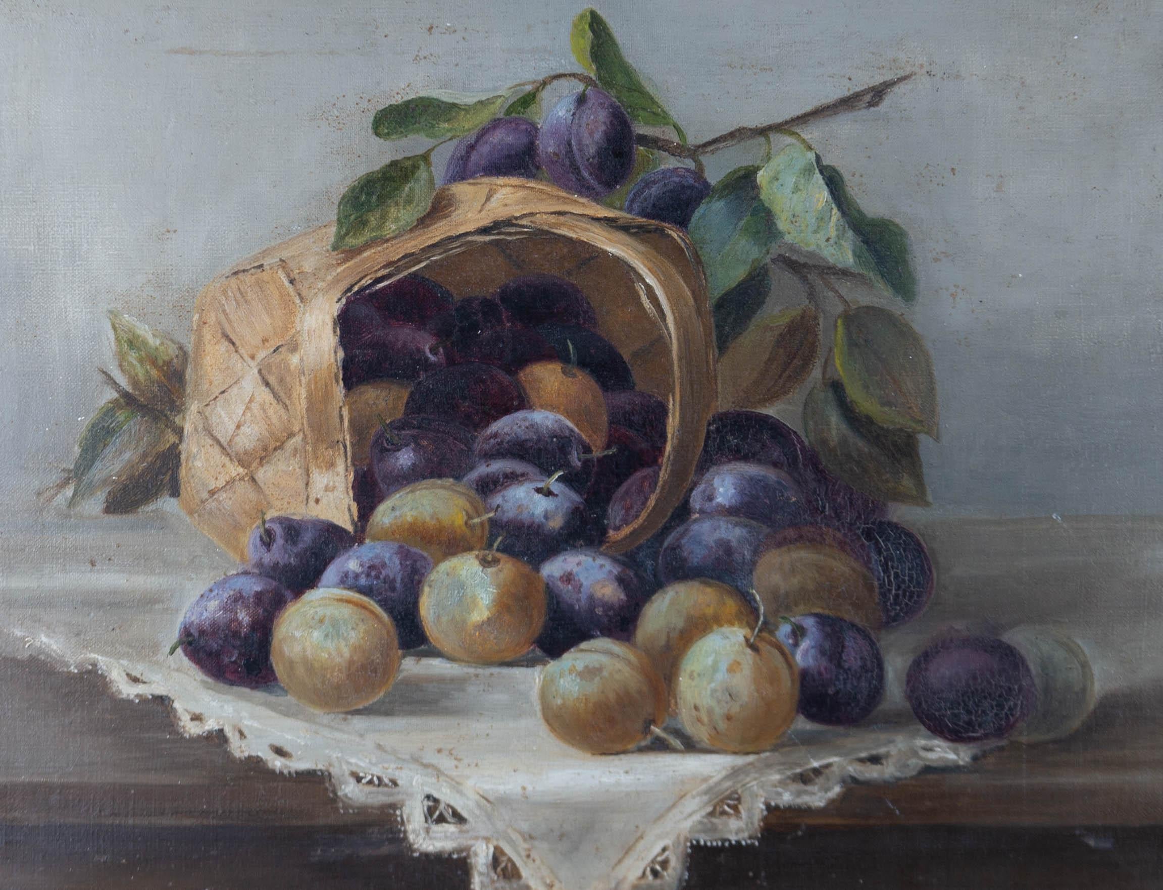 Early 20th Century Oil - Damsons And Mirabelle Plums - Painting by Unknown