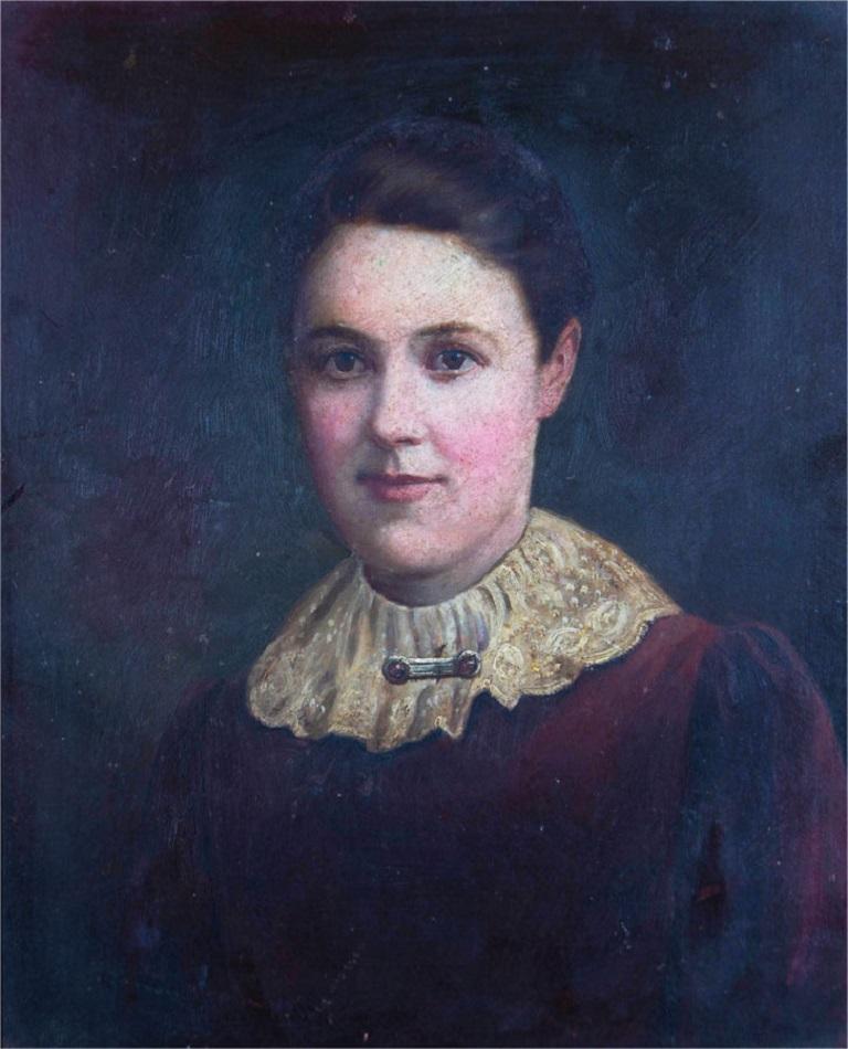 Early 20th Century Oil - Edwardian Woman - Brown Portrait Painting by Unknown