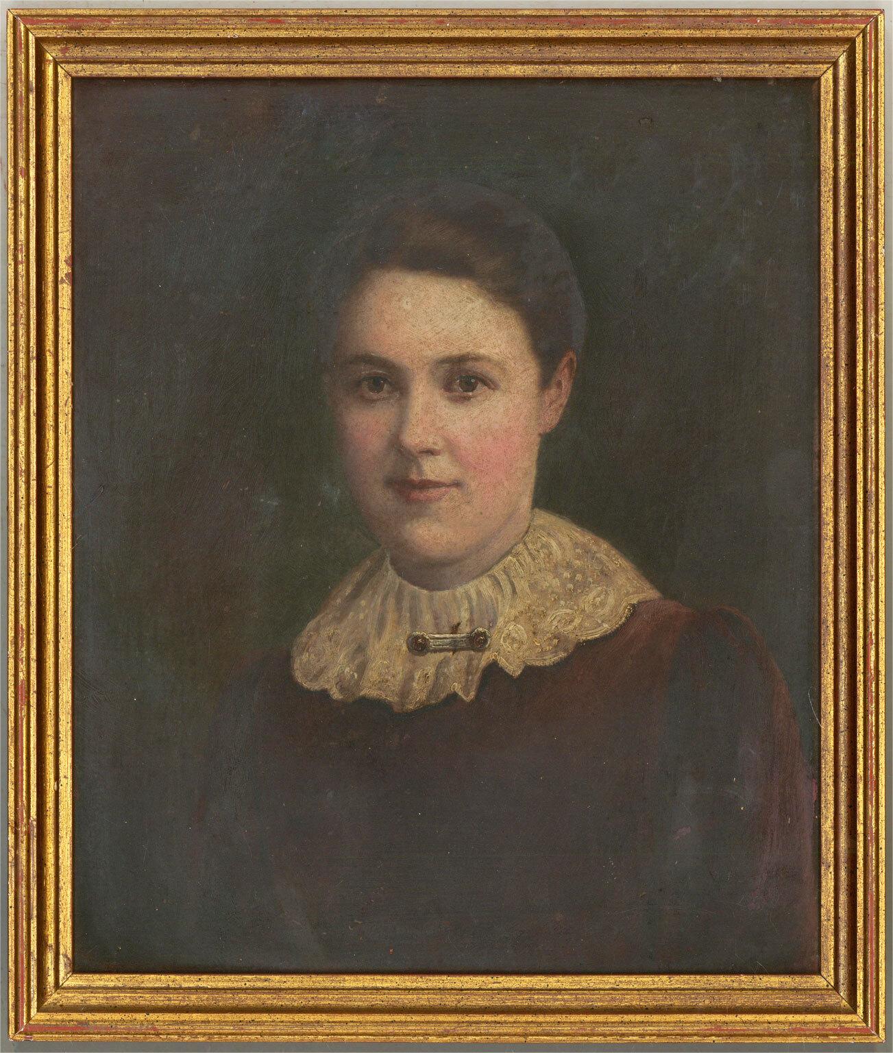 Unknown Portrait Painting - Early 20th Century Oil - Edwardian Woman