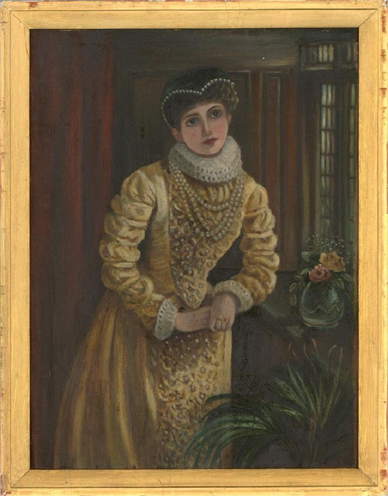 Early 20th Century Oil - Elizabethan Beauty - Black Portrait Painting by Unknown