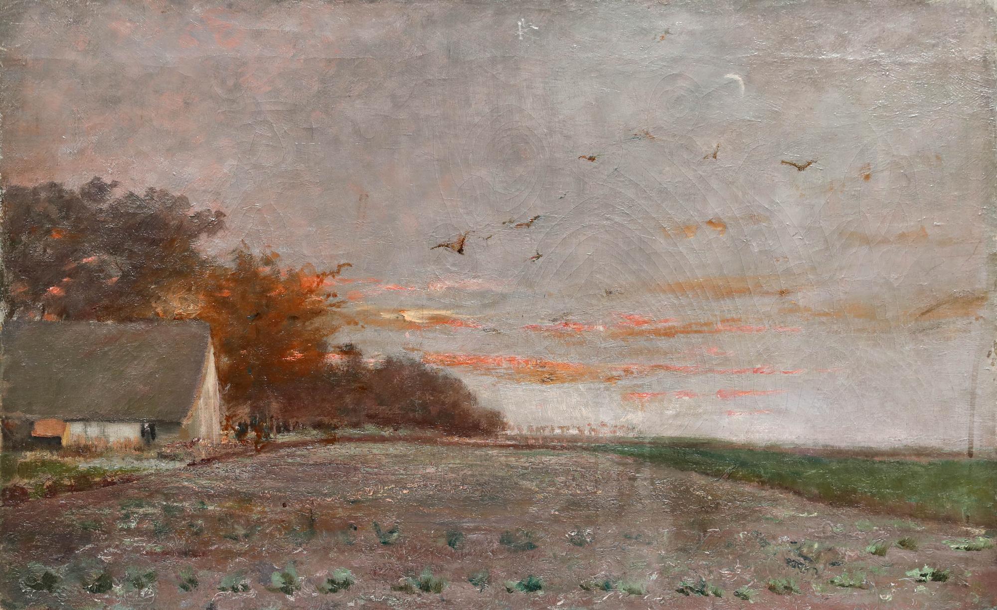 Olio dei primi del Novecento - Luce della sera - Painting di Unknown