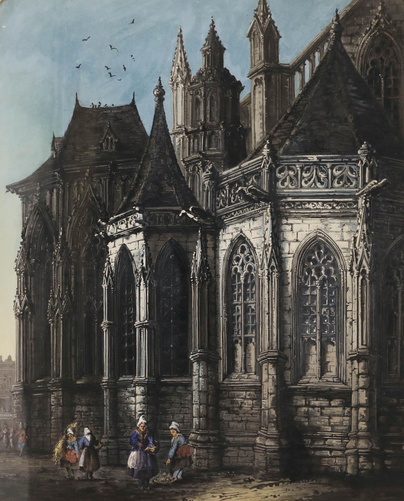 Early 20th Century Oil - French Gothic Cathedral en vente 1