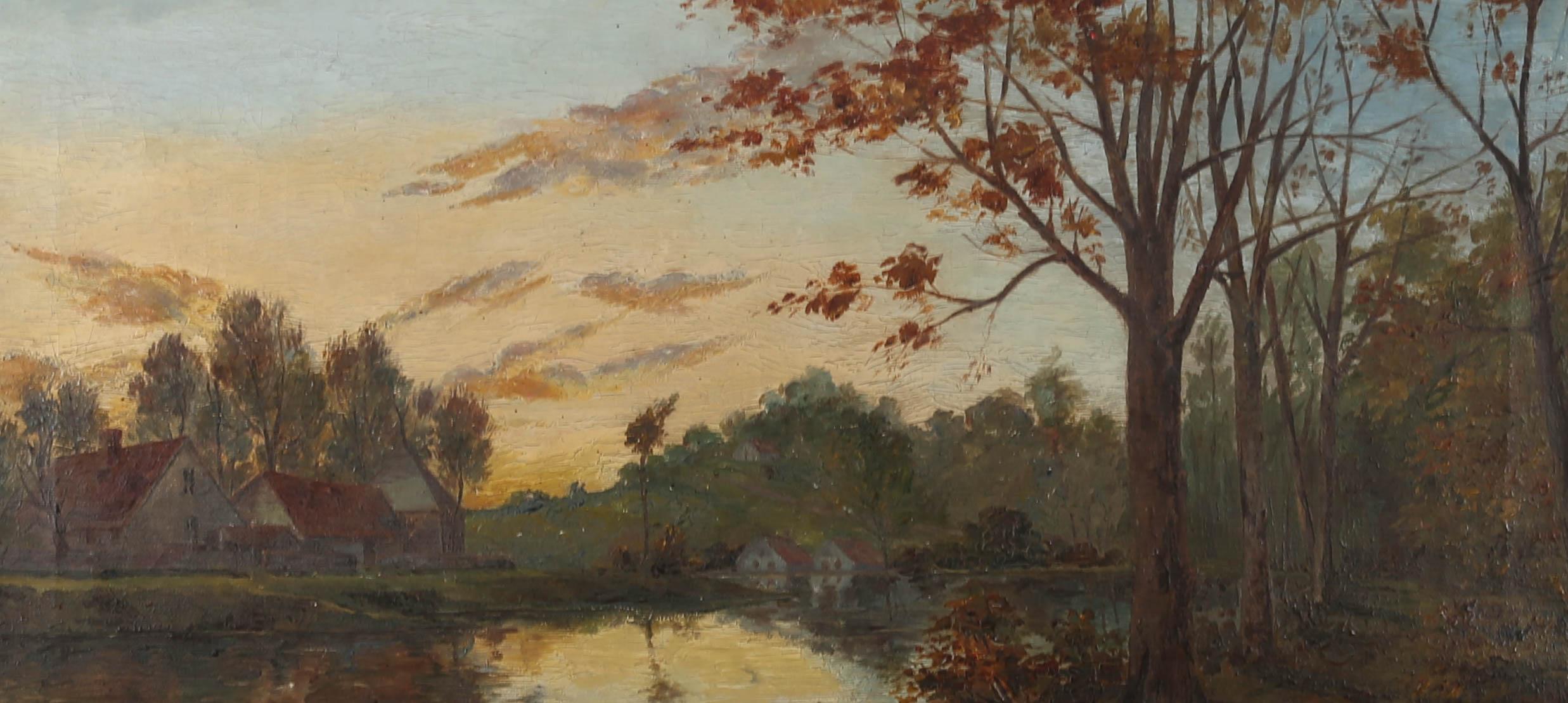 Early 20th Century Oil - Golden Sundown - Painting by Unknown