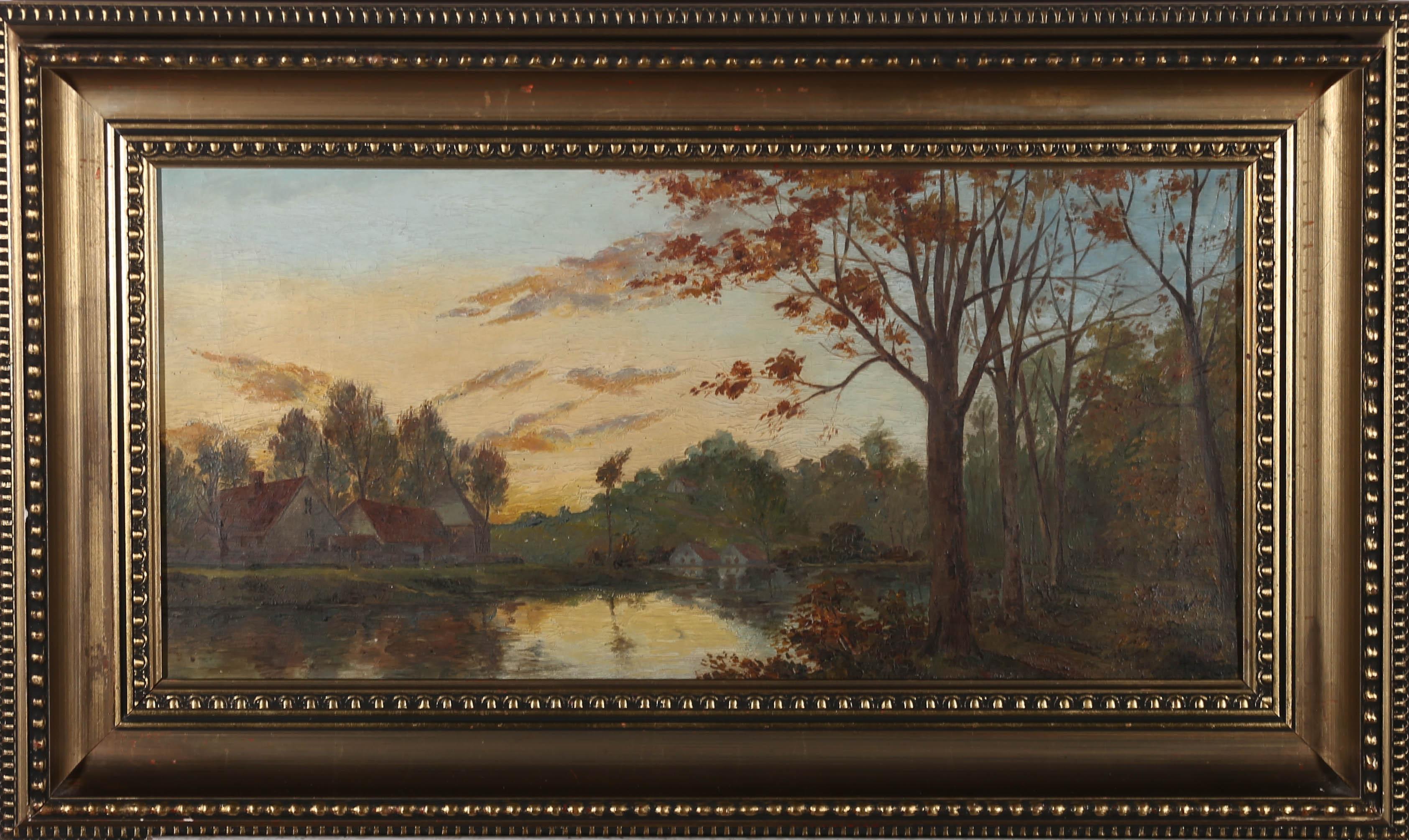 Unknown Landscape Painting - Early 20th Century Oil - Golden Sundown
